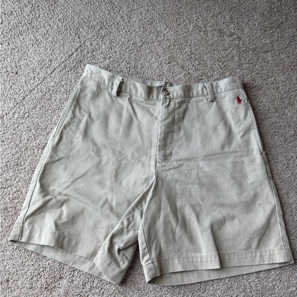 🫧 BOGO -Ralph Lauren Sport khaki tan Flat Front shorts - EUC - fits medium